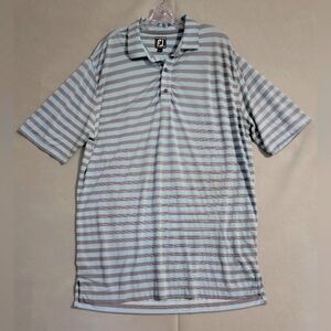 Footjoy Mens Performance Golf Polo Light Blue With Brown Stripes Size XL READ